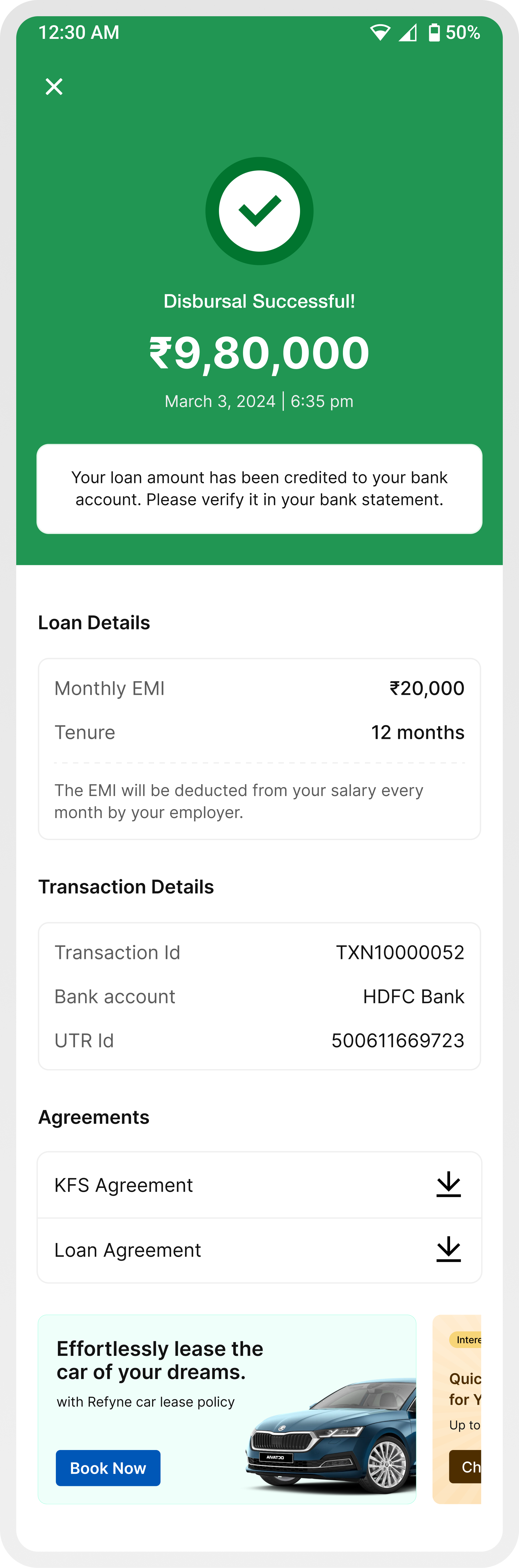 Redesigned transaction success screen
