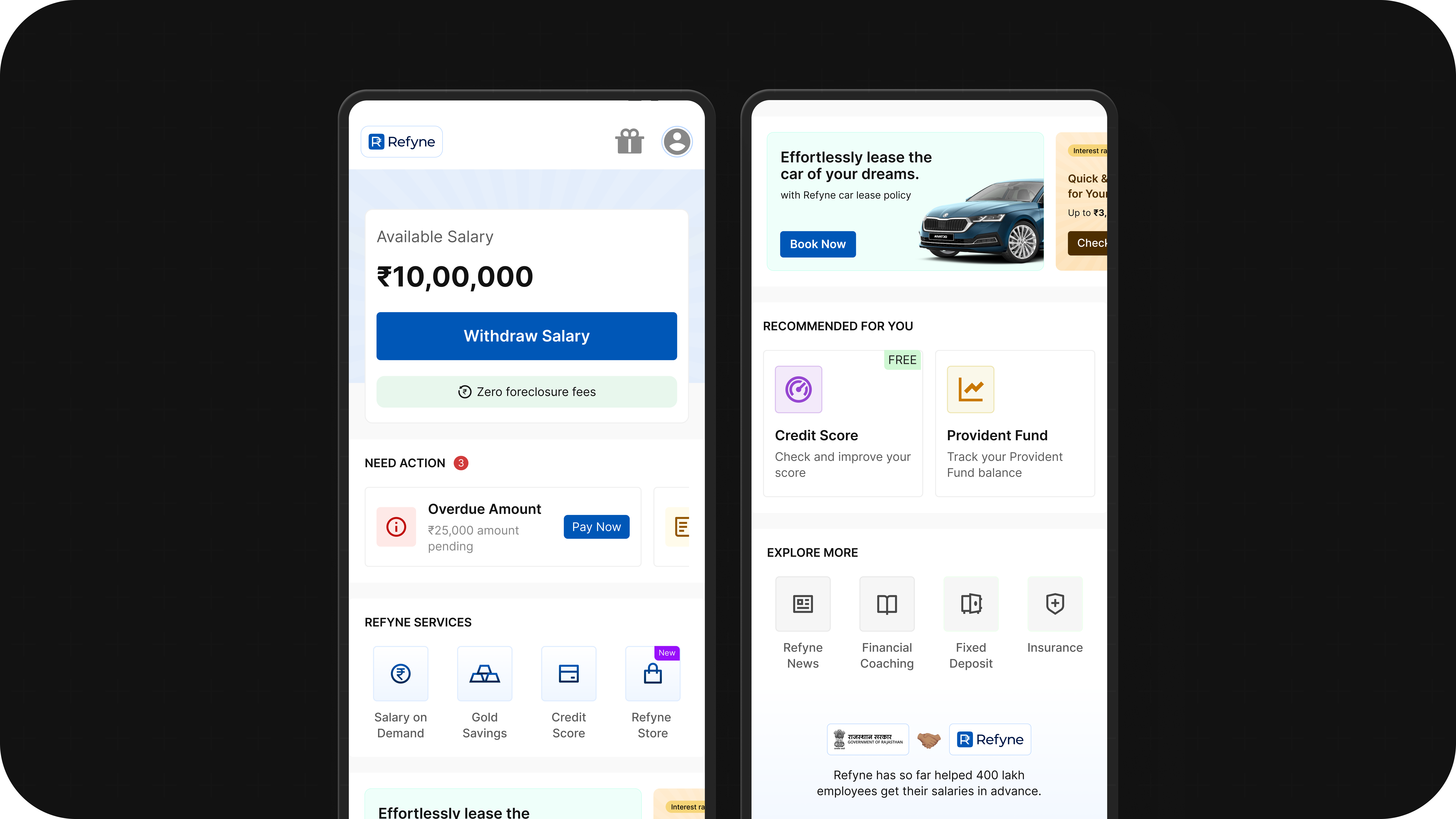 Refyne homepage product screens